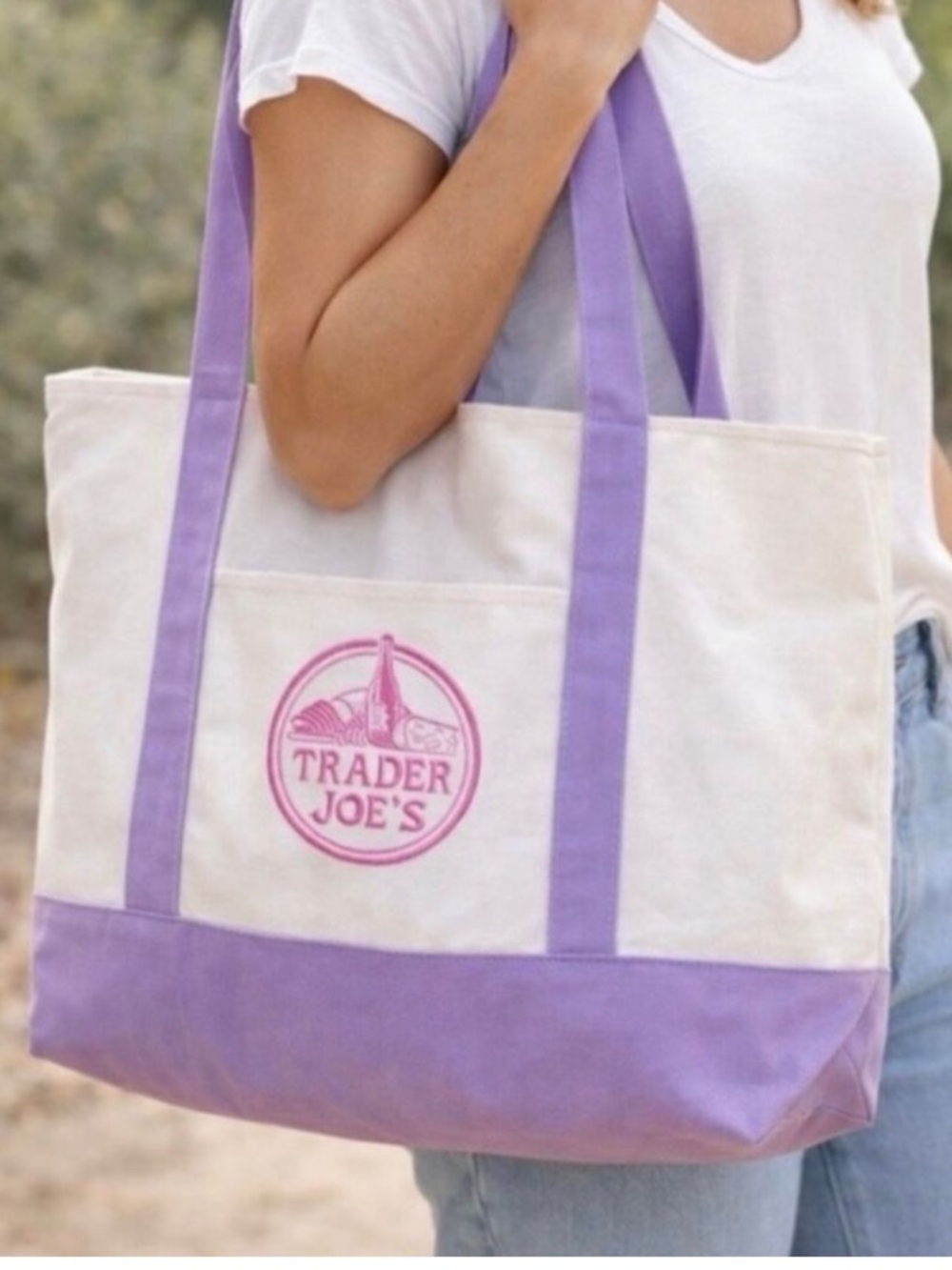 New Limited release 2026 Trader Joe’s Lavender Pink Canvas Tote Bag